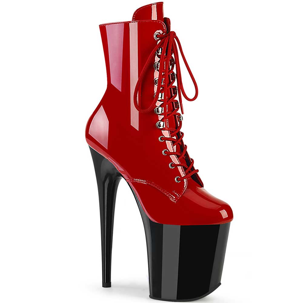 Pleaser - FLAMINGO-1020 Plateau Laarzen, Paaldans schoenen - Rood/Zwart